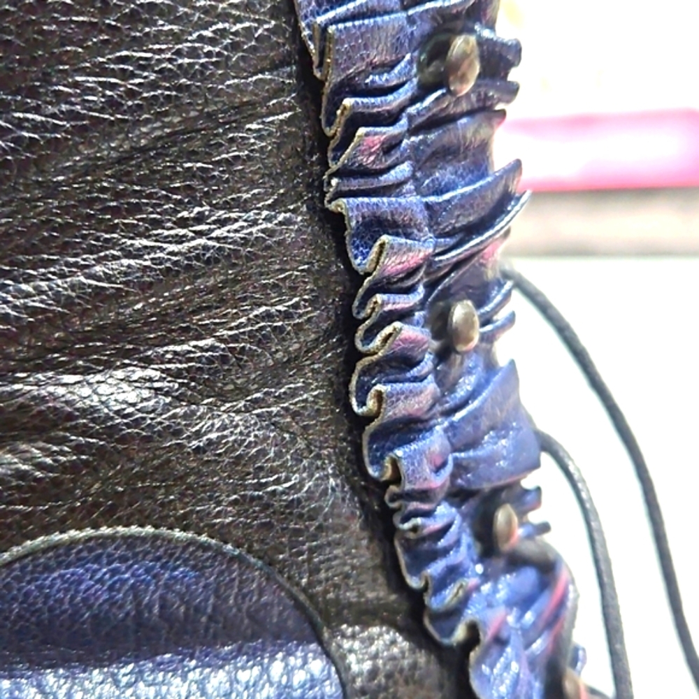 Michel Perry Vintage All Leather Ruffled Lace Up Peep Toe Ankle Booties - Picture 9 of 12